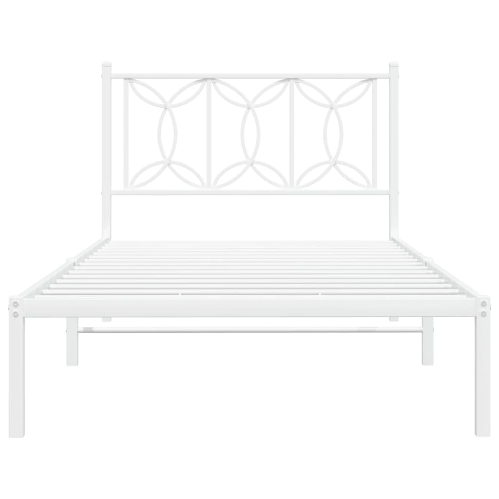 vidaXL Telaio letto con testiera, telaio del letto con rete a doghe in metallo, letto singolo per camera da letto, metallo bianco 100 x 190 cm