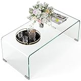 HOMCOM Mesa de Centro de Cristal diseño Moderno Rectangular de Cristal Templado con Cantos Redondeados Seguros 80 x 45 x 35 cm Transparente
