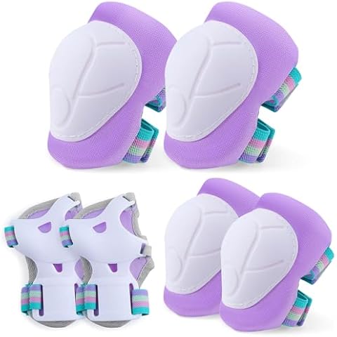 FIODAY Knee Pads for Kids Knee and Elbow Pads Wrist Guards Adjustable Protective Gear Set for Girls Boys Inline Skating Biking Skateboard Scooter Knee Pads,Purple,8-13 Years Cover