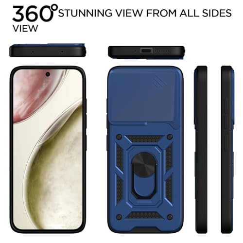 Image of Pikkme Back Cover for Vivo V60 5G / Vivo V60e 5G / Vivo T4 Pro 5G | 360 Protection Case | Sliding Camera Shield Cover & Ring Holder Stand D10 Tough Armor Bumper Case (Blue)