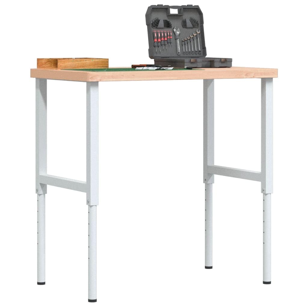 Banco de trabajo 100 x 60 x (73 – 99,5 cm, madera maciza de haya, altura regulable, estructura de metal estable, mesa de taller versátil con cajones, pared perforada, tornillo de banco, ideal
