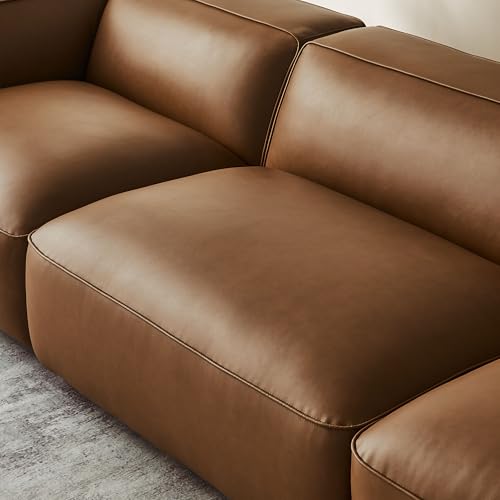 Image of Modway Auren Vegan Leather 3 Piece Modular Sofa in Coffee - Faux Leather 3 Seater Couch - Comfy Mid Century Modern PU Leather Sofa for Living Room, Apartment, Loft