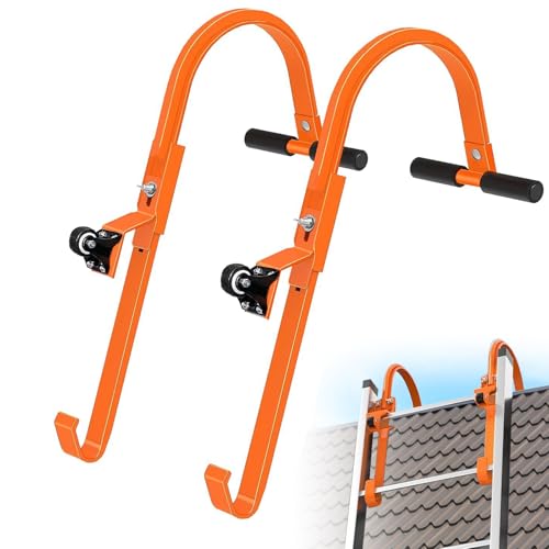 2PCS Ladder Stabilizer Ladder Hooks Roof Ladder Wheeled Ladder Accessories T-bar with Rubber Grip 500 lb Capacity Ridge Ladder Hooks for Quick and Secure Installation on Steep Roofs