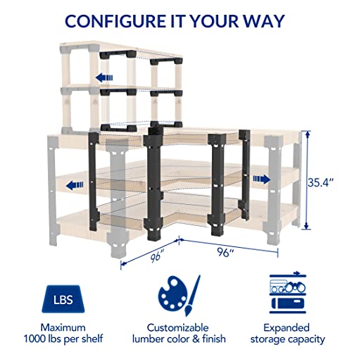 FLEXIMOUNTS Steel Workbench Kit 5 Legs with Shelf Brackets L Shaped Heavy Duty Work Bench for Garage Workshop Storage Shelving Workbenches Frame Black Customize Work Table, Lumber Not Included - Image 3