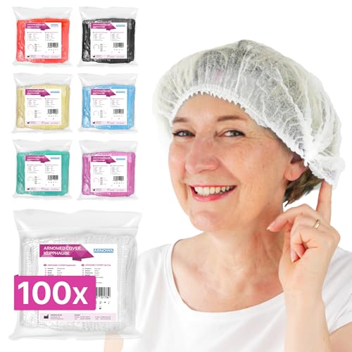 100x ARNOMED® Gorros Desechable, Gorros Desechables para Hombre & Mujier, Gorro para Quirurgico, Gastronomía & Cocina Desechable, Red para el Pelo, Cubrecabeza Desechable, M - 52 cm, Blanco, 100 uds.