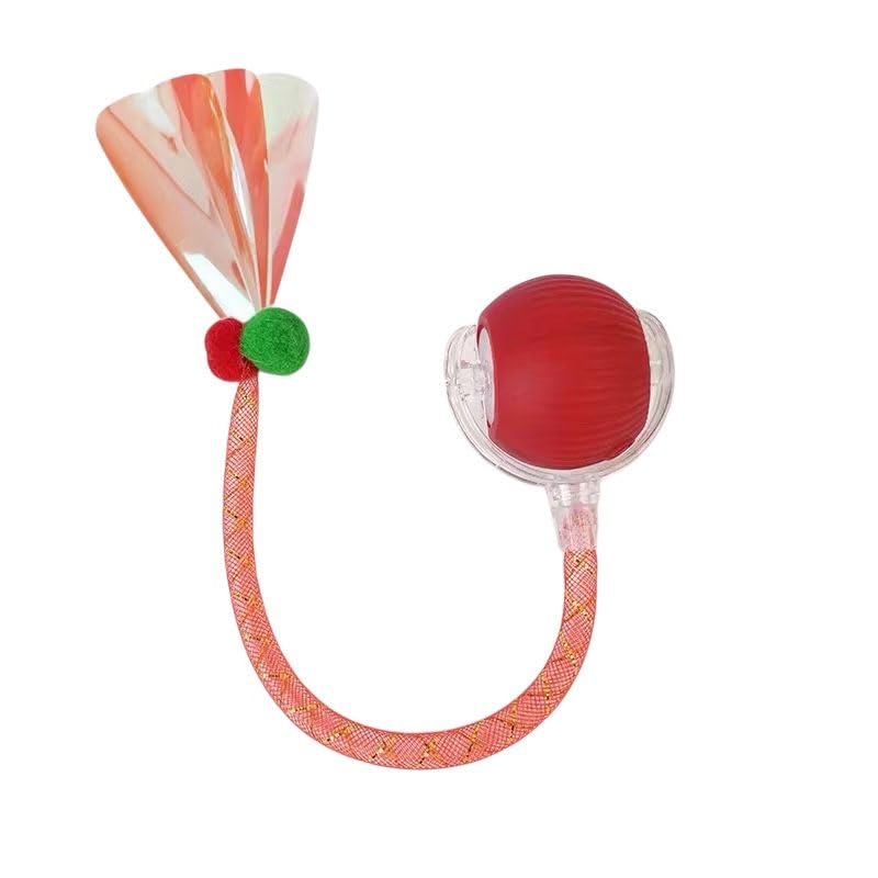 Sucre Auxiliary Smart Interactive Cat Toy Ball with Tail – Auto-Rolling Motion, LED Light & USB Rechargeable Design for Indoor Cats and Kittens (Red)