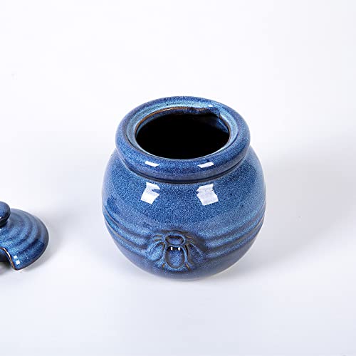 Cutiset Ceramic Honey Pot With Lid And Dipper, 20Oz Rustic Honey Jar (Blue) #TOP5