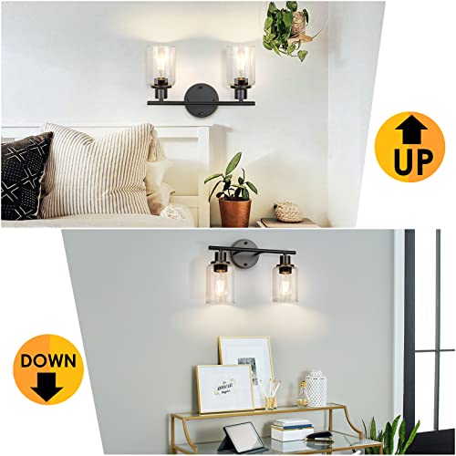 Image of Bathroom Light Fixtures, 2 Light Vanity Light, Wall Sconces Lighting | Modern Bath Wall Mounted Light with Glass Shade, Porch Wall Lamp for Mirror, Living Room, Bedroom, Hallway, Oil Rubbed Bronze