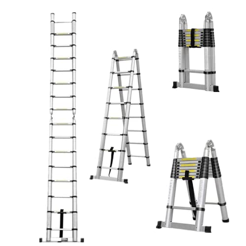 5M(2.5+2.5m) Foldable Aluminium Duo Ladder A Frame Telescopic Ladder Combination Ladder Roof Ladder For Indoor Outdoor Home DIY,Max Load 150kg/330lb