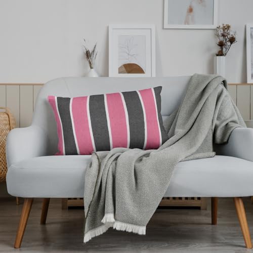 Image of 180 TC Pillow Cover Set of 2 | Pillow Cover Cotton 100% | Pillow Cover Set of 2 King Size | Wrinkle Free & Fade Resistance | Striped Pattern | Standard Size | All Season Use (Pink & Black)