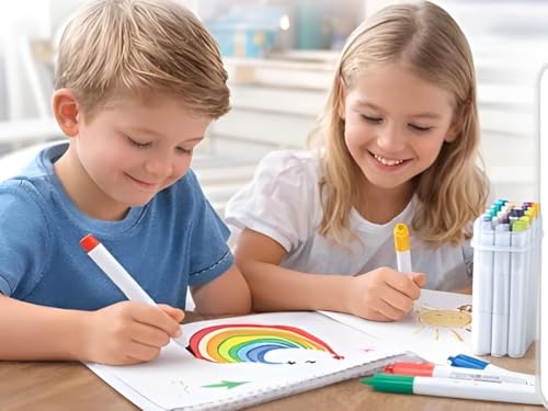 Image of Twin-Tip Marker Pens Set | Dual Tip Art Markers with Fine & Broad Nibs | Assorted Color Sketch Pens with Storage Case for Drawing, Coloring, School Projects, Kids & Adults (Pack Of 48)
