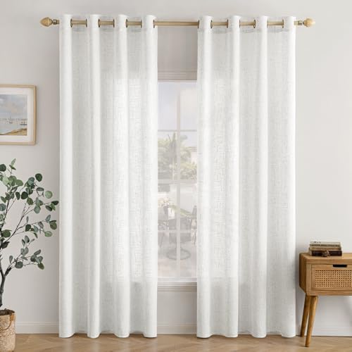 EMEMA Leinenvorhang Gardinen Vorhänge mit Ösen Reines Weiß 2er H225xB140cm – Ansicht 1