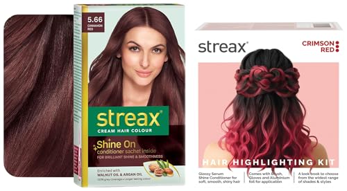 Streax Permanent Hair Colour, Hair Colour Highlight Kit | Red Hair Colour, Crimson Red – Pack of 1