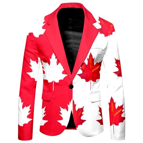 Tuxedo Suits for Men 2 Piece Canada Maple Leaf Printed Lapel V Neck One Button Blazer and Pant Matching Sets3