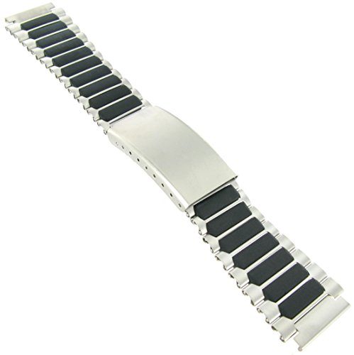 Milano Watchbands compatible with 18mm Timex Ironman Sport Metal Silver and Black Tone Buckle Watch Band TX485168T