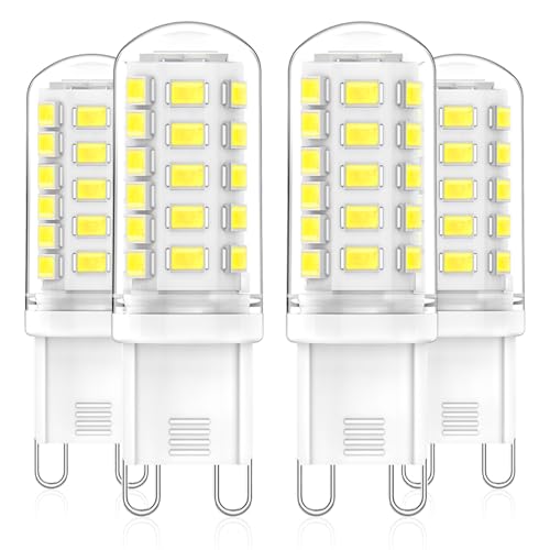 Bombillas LED G9, blanco cálido 2700 K, 3 W equivalentes a una bombilla halógena de 50 W, fuente de luz LED G9, CA 230 V, mini bombilla incandescente, CRI 85+, 520 LM, 4 unidades. (6000K, 4 Pack)