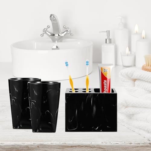 Set de baño de resina efecto mármol negro para hogar elegante 8
