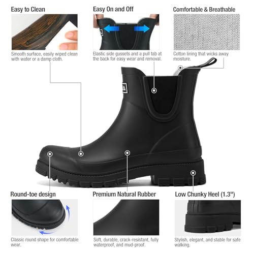 HISEA Ankle Rain Boots for Women Waterproof Chelsea Short Rubber Garden Shoes for Ladies Lightweight Fashion2