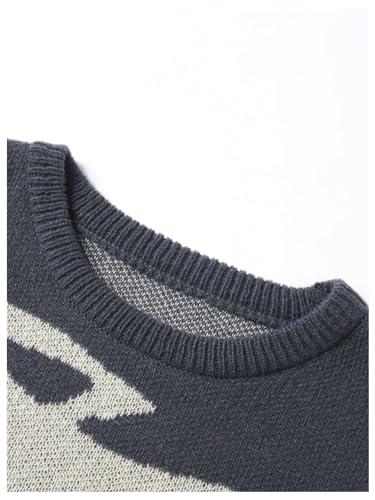 SHENHE Men's Graphic Cat Print Colorblock Crewneck Drop Shoulder Long Sleeve Pullover Sweater4