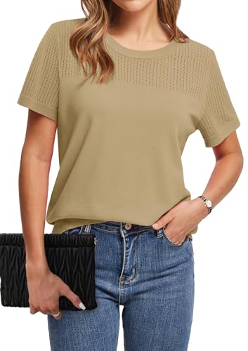 Image of WIHOLL Short Sleeve Sweater for Women Trendy Summer Tops 2026 Early Spring Fashion Business Casual Outfits