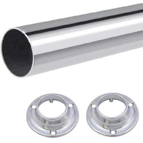 Wardrobe Rails Tube 25mm Bedroom Hanging Storage Round Tubing With Free Ends & Screws. (1250mm (1.25m) Rail + 2 Ends)