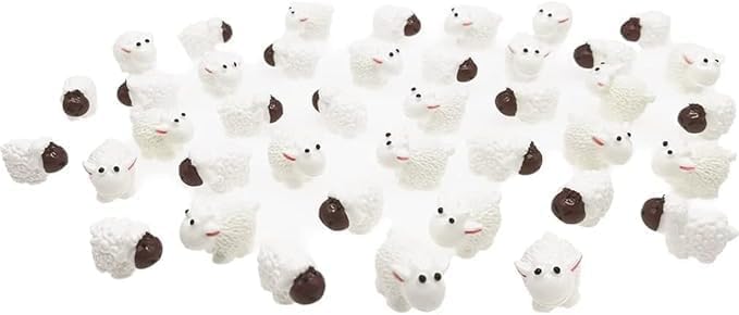 Lot de 40 figurines de moutons miniatures blanches en forme de mouton - Décoration de gâteau - Paysage de mousse - Décoration de terrarium - Bricolage -...