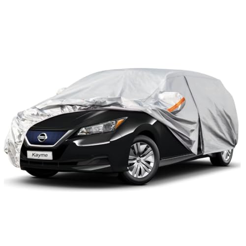 Kayme Hatchback Car Cover Fit for Nissan Leaf (2011-2025) Automobiles All Weather Waterproof, Outdoor Cover Sun Rain Protection, with Lock and Zipper Door.Silver