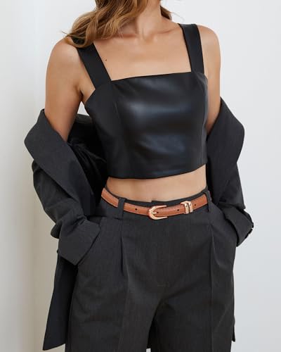 Women's Spaghetti Belt - Jeans Skinny Leather Belt Women's Dress Belt with Gold Buckle4