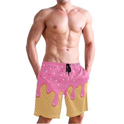 Men's Swim Trunk,Pink Ice Cream Beach Shorts Quick Dry Casual Polyester Swim Shorts with Pockets Medium4