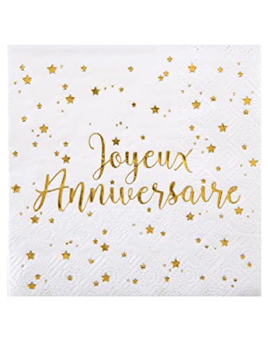 SANTEX 5663-1, Sachet de 20 Petites Serviettes Joyeux Anniversaire métallisé