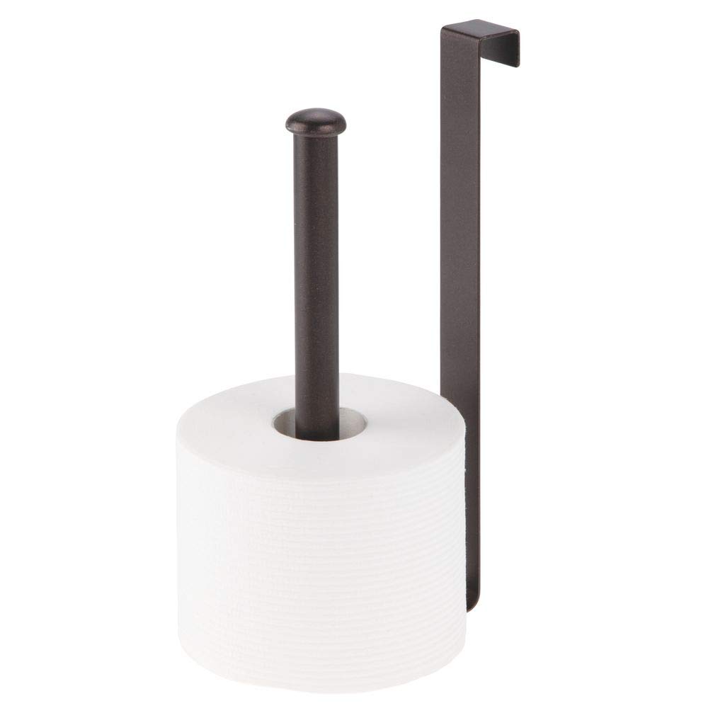 mDesign Two-Roll Toilet Paper Holder - Loo Roll Holder - Metal Over Tank Toilet Roll Holder - Modern Bronze Colour