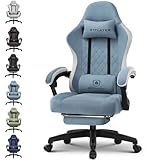 GTPLAYER Gaming Stuhl Ergonomischer Gaming Sessel Schreibtischstuhl mit Stoffoberfläche, Federsitzkissen, Verbindungsarmlehnen und Fußstütze Hellblau