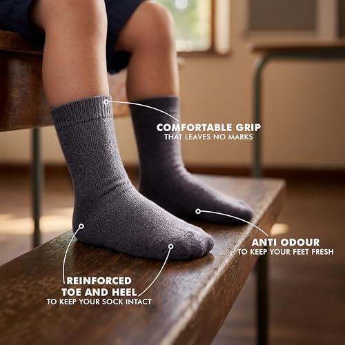 Image of Supersox Regular Length School Uniform Socks for Kids | Breathable Cotton | Anti-Odour & Moisture Absorbent | Durable Welt for All-Day Comfort | Grey Colour | Pack of 5