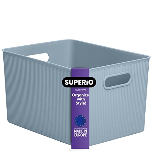 Image of Superio Ribbed Collection - Decorative Plastic Basket Open Home Storage Bins Organizer, X-Large Blue (1 Pack) Container Boxes for Organizing Closet Storage Bins for Shelves 22 Liter /23 Quart