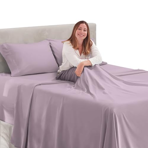 Image of Hearth & Harbor Extra Deep Pocket California King Sheets - 4 Piece Hotel Luxury California King Sheet Set Fits Up to 24 inch Mattress - Ultra Soft Luxury Bed Sheet Set - Cal King, Dusty Purple | 4 Piece Bed Sheet Set, Ultra Soft & Breathable, Fits Up to 24 inch Mattress, Hotel Luxury