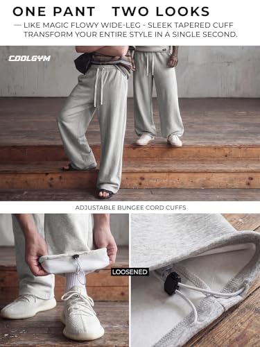 Image of Mens Baggy Sweatpants Adjustable Cuffs 2-in-1 Wide Leg Loose Gym Casual Lightweight Cotton Pants Pockets Drawstring