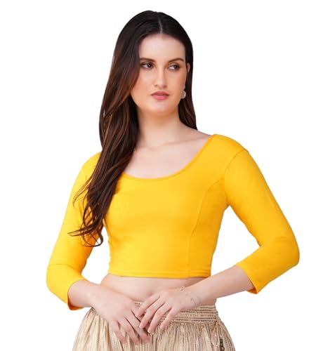 Image of Fressia Fabrics Women's Cotton Readymade Saree Blouse Stretchable Crop Top Choli Bustier Top