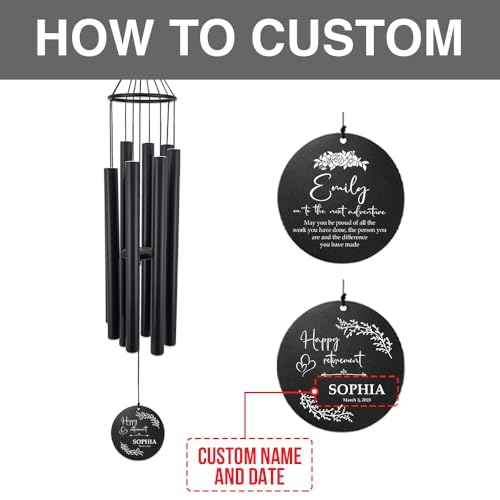 Image of Personalized Retirement Wind Chimes for Outside, 36 inch Happy Retirement Gift for Women, Men, Coworker, Colleague, Boss, Teacher, Nurse, Friend, Going Away Garden Patio Decor