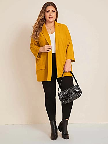Wdirara Women's Plus Size Long Sleeve Blazer Casual Open Front Cardigan Jacket Yellow 1Xl #TOP4