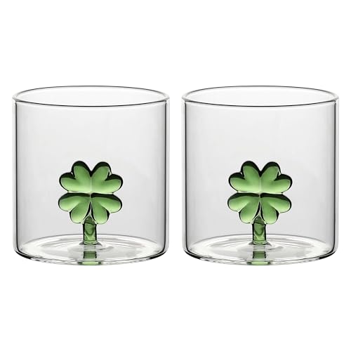 THUN - Set 2 bicchieri in vetro quadrifoglio - Borosilicato - Country Bloom - 300 ml