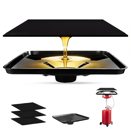 A-qrenium 17892 Transmission Drain Pan with 2 Pcs 22'' Oil Drain Splash Pad, Universal Fluid Drain Funnel Compatible with 87031, 87032 Large Capacity for Oil, Coolant & Transmission Fluid Changes
