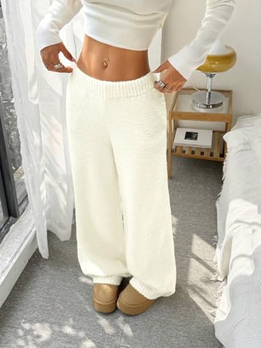 Image of ZAFUL Women's Fuzzy Plush Pajama Pants Wide Leg Pj Bottoms Lounge Pants | Soft Fluffy Sleep Pants Drawstring Elastic Waist Teddy Pjs for Women No Pockets