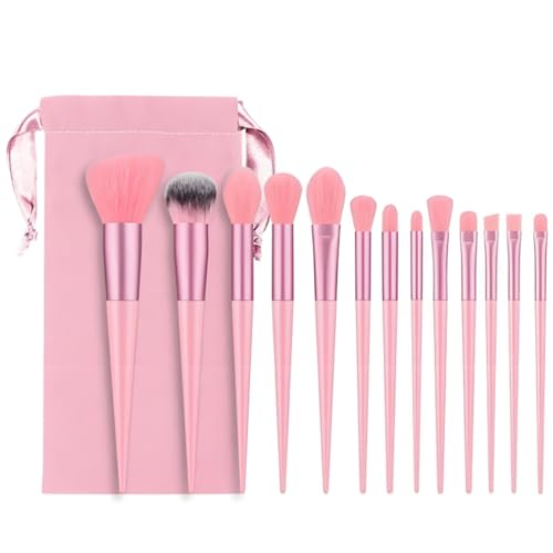 Image of 13-Piece Pink Makeup Brush Set with Travel Storage Bag, Soft Dense Bristles