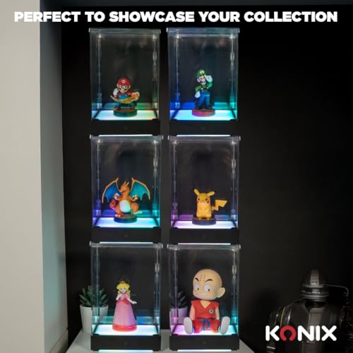 Konix LED-Vitrine Display Box für Figur - Kompatibel mit Funko Pop, Banpresto Qposket, Untere Figuren 9 x 9 x 14 cm - RGB-Beleuchtung - USB-Kabel