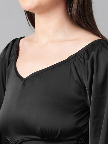 Image of KOTTY Womens Satin Full Sleeves Solid Regular Fit Top