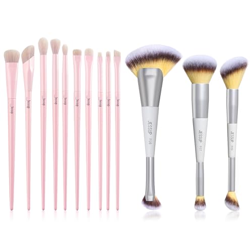Pinceaux maquillage visage double embout T521 et kit yeux Jessup Rose T496 pour fards et poudres