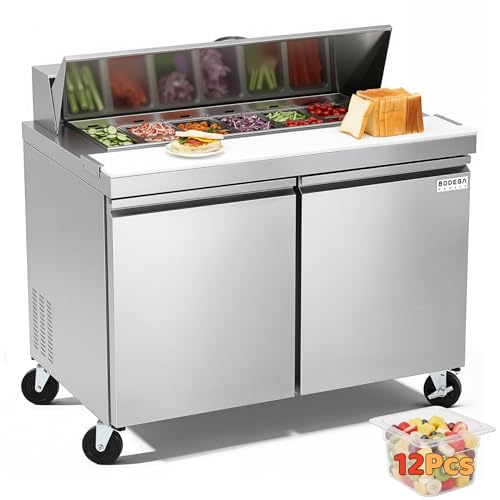 BODEGA BODEGACOOLER 48' W Sandwich Prep Table Refrigerator,14.27 Cu. Ft Refrigerated Salad Bar...