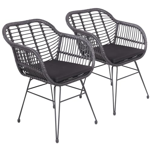 Happy Garden Lot de 2 fauteuils Cinta en rotin synthétique Noirs avec Coussins, résistant UV et déperlant