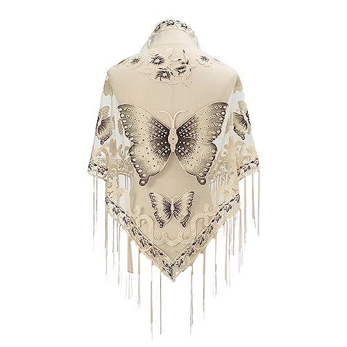 Lace Triangle Scarf Formal Shawls and Wrap for Evening Dresses Butterfly Embroidered Shawl Sheer Shawl with Fringe Women's Triangle Shawl Scarf