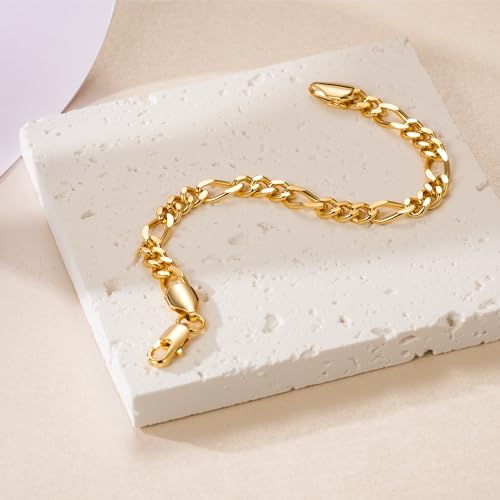 Gold Bracelets for Women 14K Gold Bracelets for Womens Bracelet Figaro Link Chain Bracelet for Women Men 6.5/7/7.5/8/9in4